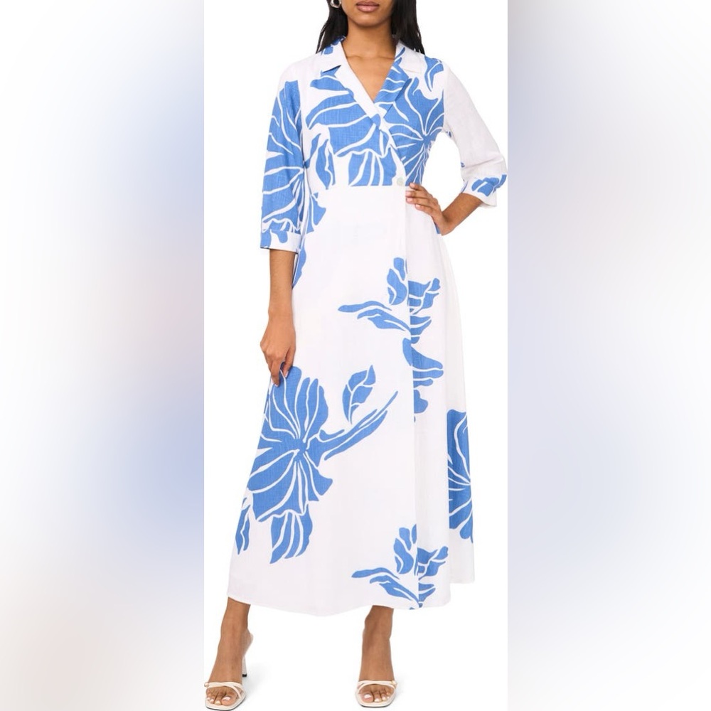 Halogen White and Blue Patterned Dress